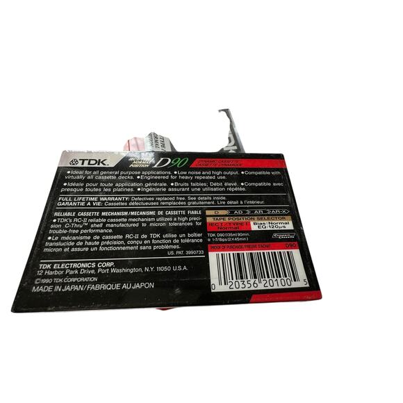 LOT OF 5 TDK D90 blank audio cassette tapes 90 minutes high output NEW SEALED - Picture 4 of 4